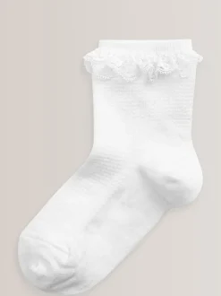 White 2 Pack Cotton Rich Ruffle Ankle Socks