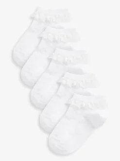 White 5 Pack Cotton Rich Ruffle Trainer Socks