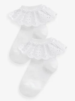 White 2 Pack Cotton Rich Ruffle Ankle Socks