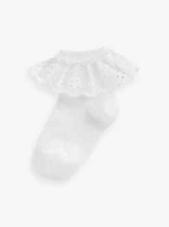 White 2 Pack Cotton Rich Ruffle Ankle Socks