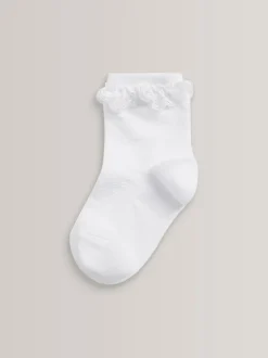 White 5 Pack Cotton Rich Ruffle Ankle Socks