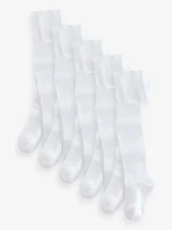 White 5 Pack Cotton Rich School Tights