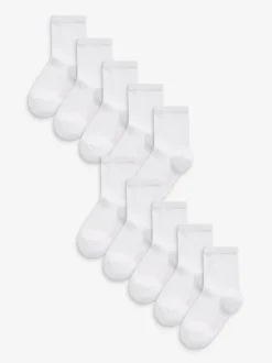 White 10 Pack Cotton Rich School Ankle Socks