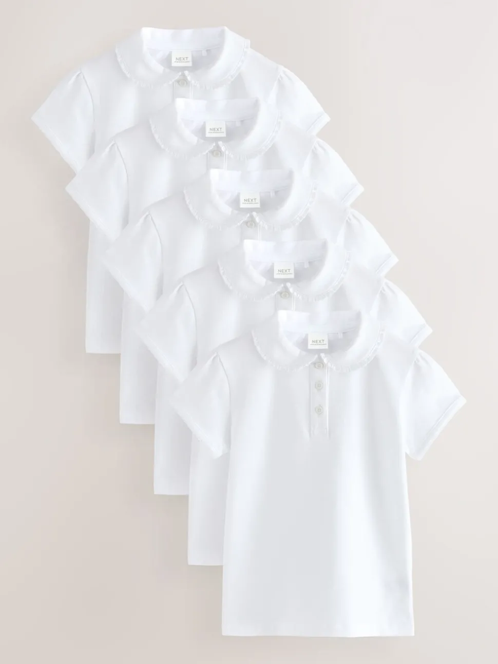 White 5 Pack Cotton Stretch Frill Collar School Polo Tops (3-16yrs)