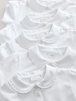 White 5 Pack Cotton Stretch Frill Collar School Polo Tops (3-16yrs)