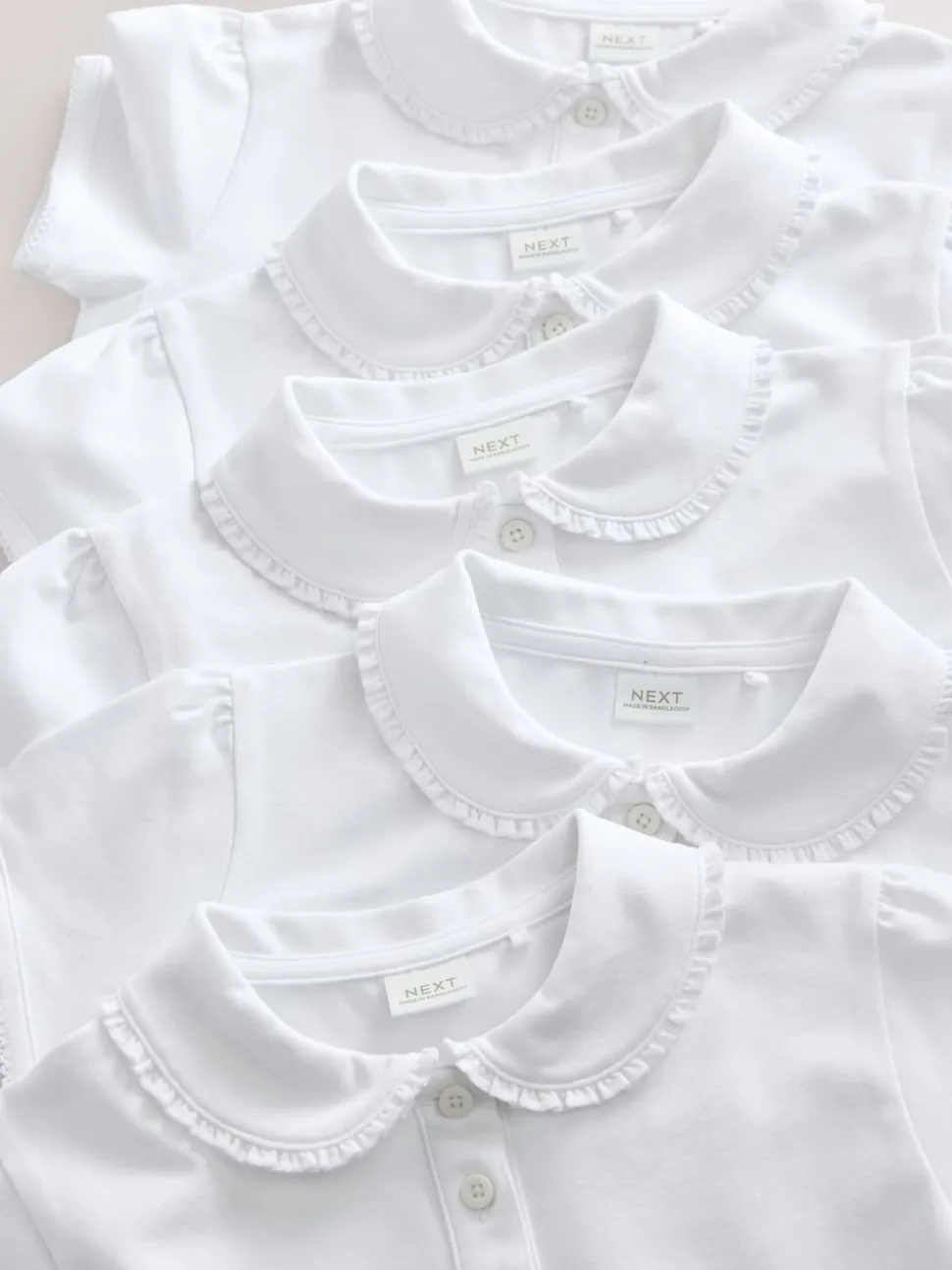 White 5 Pack Cotton Stretch Frill Collar School Polo Tops (3-16yrs)