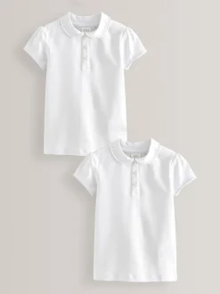 White 2 Pack Cotton Stretch Frill Collar School Polo Tops (3-16yrs)