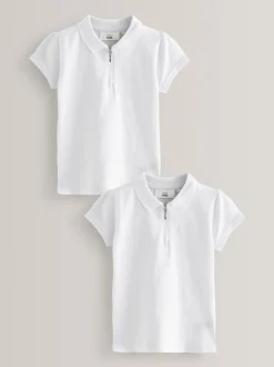 White 2 Pack 100% Cotton Zip Polo Shirts (3-16yrs)