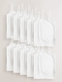 White 10 Pack Elastic Strappy Cami Vests (1.5-16yrs)