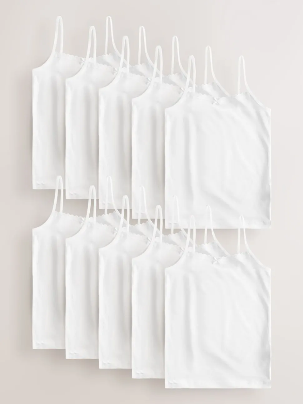 White 10 Pack Elastic Strappy Cami Vests (1.5-16yrs)