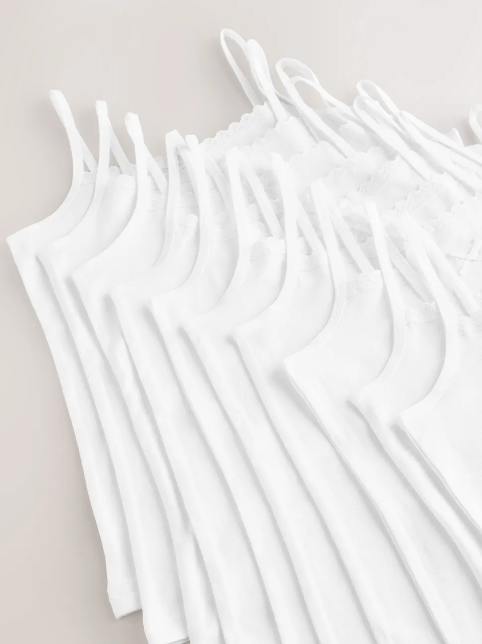 White 10 Pack Elastic Strappy Cami Vests (1.5-16yrs)