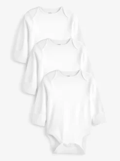 White 3 Pack Kind To Skin Long Sleeve Baby Bodysuits