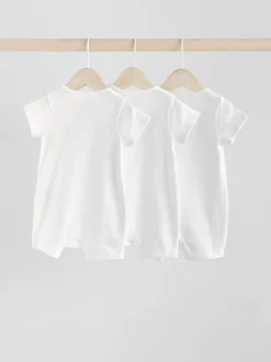 White 3 Pack Two Way Zip Baby 100% Cotton Rompers (0mths-3yrs)