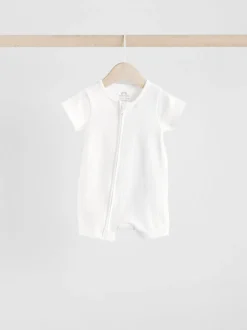 White 3 Pack Two Way Zip Baby 100% Cotton Rompers (0mths-3yrs)