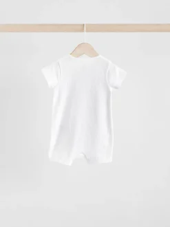 White 3 Pack Two Way Zip Baby 100% Cotton Rompers (0mths-3yrs)