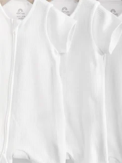 White 3 Pack Two Way Zip Baby 100% Cotton Rompers (0mths-3yrs)