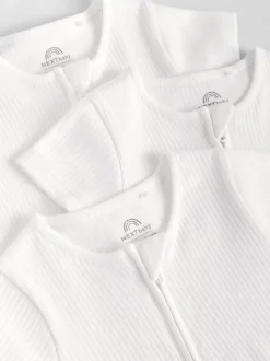 White 3 Pack Two Way Zip Baby 100% Cotton Rompers (0mths-3yrs)