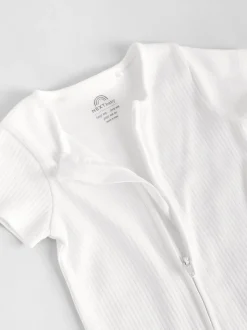 White 3 Pack Two Way Zip Baby 100% Cotton Rompers (0mths-3yrs)