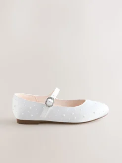 White Pearl Effect Mary Jane Flower Girl Occasion Shoes