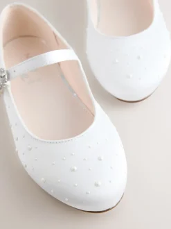 White Pearl Effect Mary Jane Flower Girl Occasion Shoes