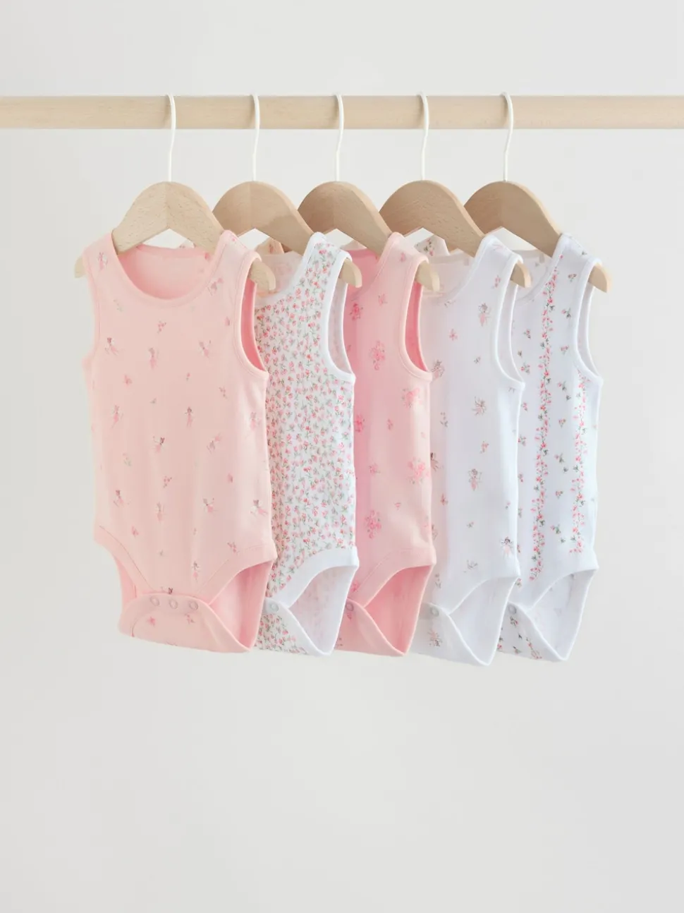 White/Pink 5 Pack Vest Baby Bodysuits