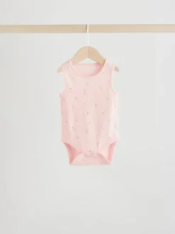 White/Pink 5 Pack Vest Baby Bodysuits