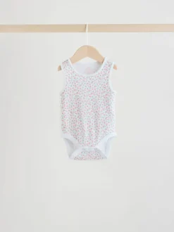 White/Pink 5 Pack Vest Baby Bodysuits