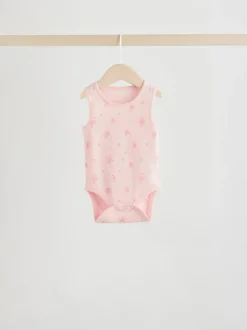 White/Pink 5 Pack Vest Baby Bodysuits