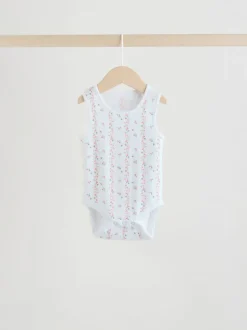 White/Pink 5 Pack Vest Baby Bodysuits