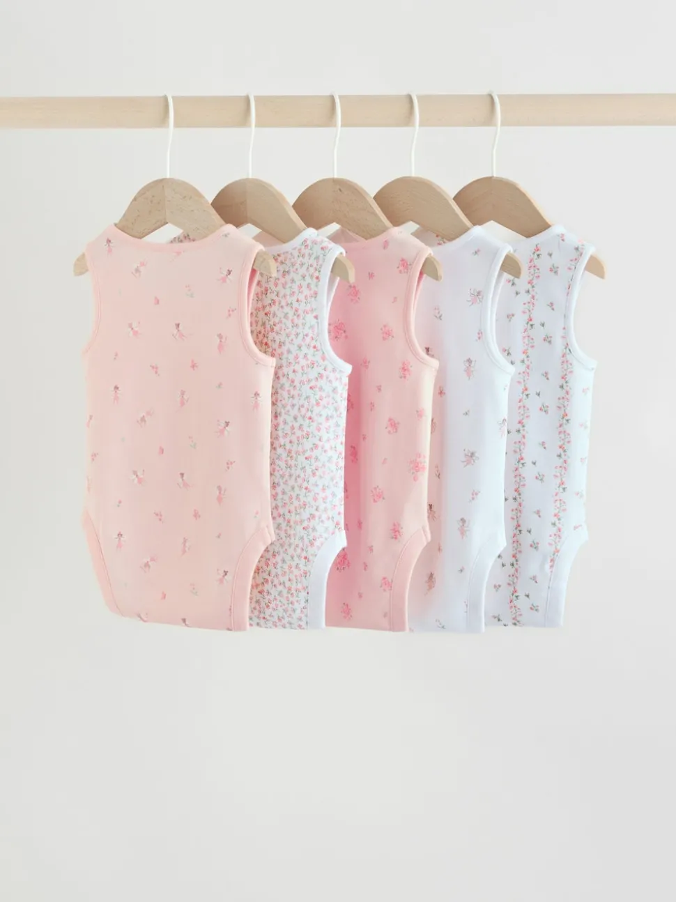 White/Pink 5 Pack Vest Baby Bodysuits