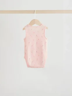 White/Pink 5 Pack Vest Baby Bodysuits