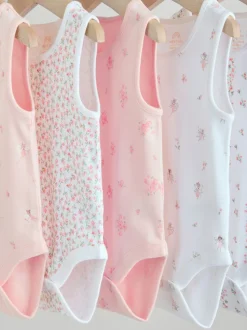White/Pink 5 Pack Vest Baby Bodysuits