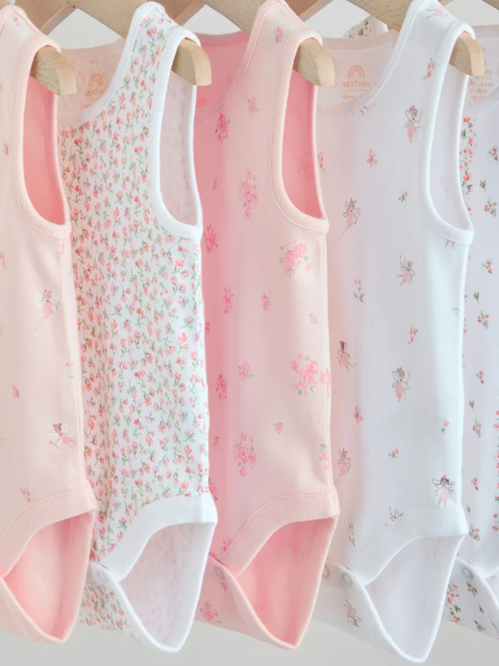 White/Pink 5 Pack Vest Baby Bodysuits