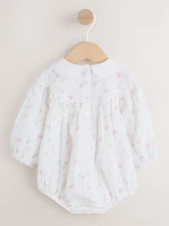 White/Pink Ditsy Baby Bloomer Rompers Set 2 Piece with Tights (0mths-3yrs)