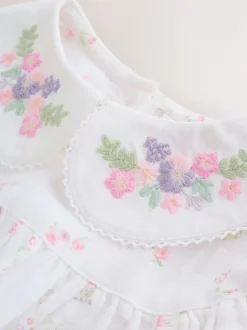 White/Pink Ditsy Baby Bloomer Rompers Set 2 Piece with Tights (0mths-3yrs)