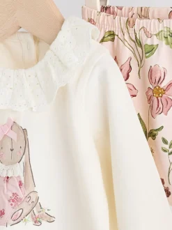 White/Pink/Bunny/Floral Baby Long Sleeve Top and Leggings Set (0mths-2yrs)