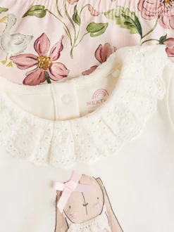 White/Pink/Bunny/Floral Baby Long Sleeve Top and Leggings Set (0mths-2yrs)