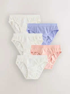 White/Pink ditsy print bikini brief 5 pack (5-16yrs)