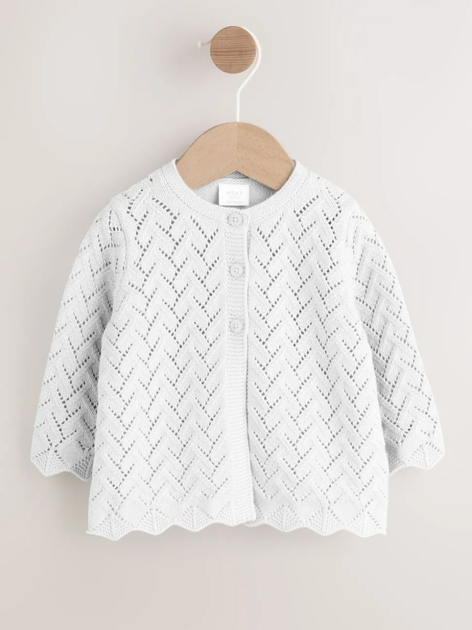 White Pointelle Knitted Baby Cardigan (0mths-2yrs)