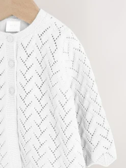 White Pointelle Knitted Baby Cardigan (0mths-2yrs)