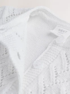 White Pointelle Knitted Baby Cardigan (0mths-2yrs)