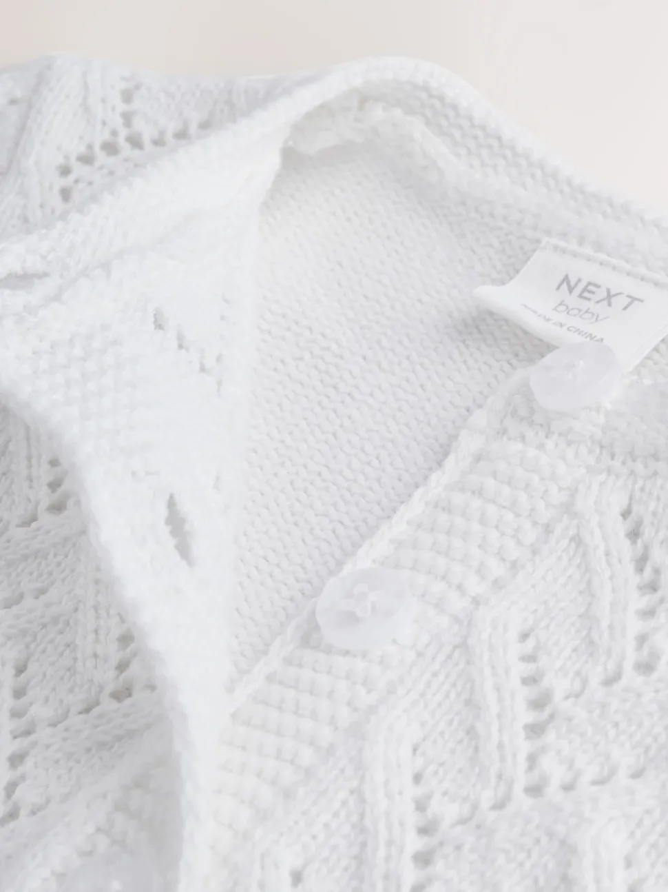 White Pointelle Knitted Baby Cardigan (0mths-2yrs)