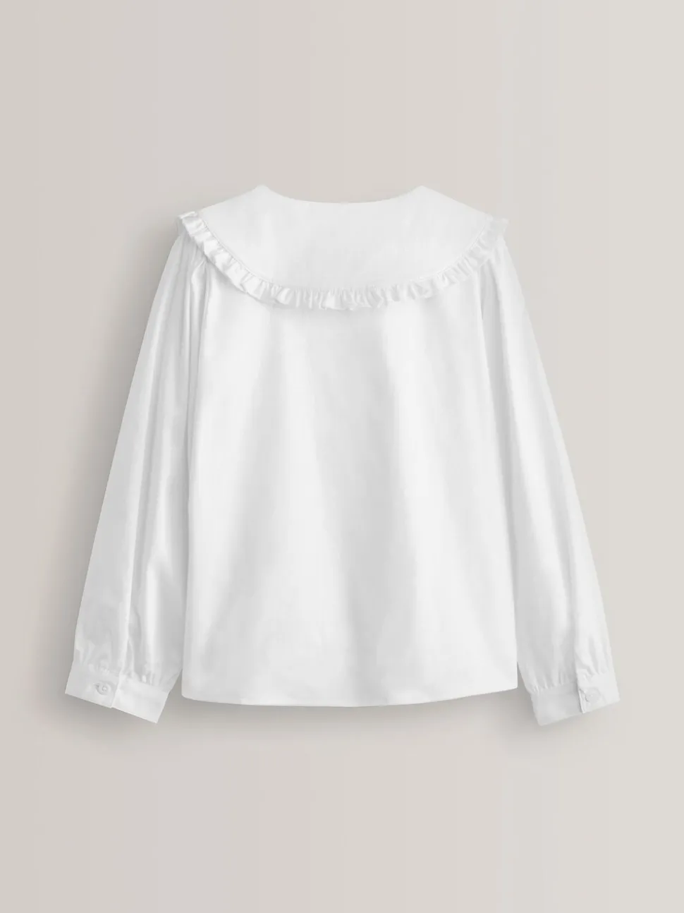 White Premium Cotton Stretch Frill Collar Long Sleeve School Blouse (3-14yrs)