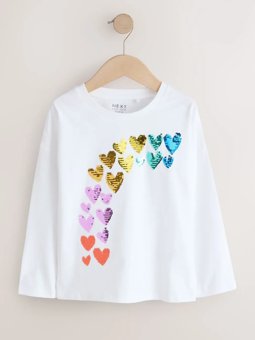White Rainbow Hearts Long Sleeve Sequin Top (3-16yrs)