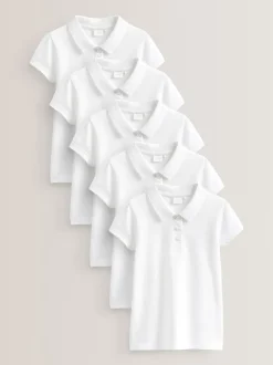 White Regular Fit 5 Pack 100% Cotton Short Sleeve Polo Shirts (3-16yrs)