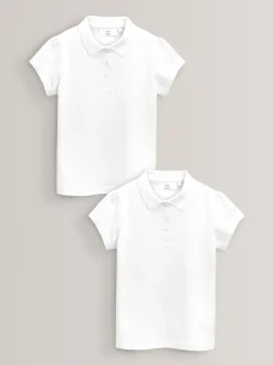 White Regular Fit 2 Pack 100% Cotton Short Sleeve Polo Shirts (3-16yrs)