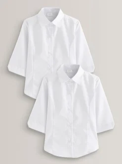 White Regular Fit 2 Pack Three Quarter Sleeve School Blouses (3-17yrs)