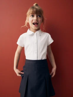 White Regular Fit Puff Sleeve Lace Trim School Blouse (3-14yrs)
