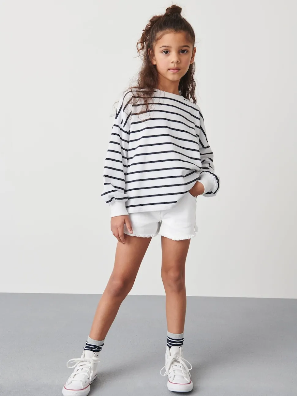 White Regular Length Frayed Edge Denim Shorts (3-16yrs)