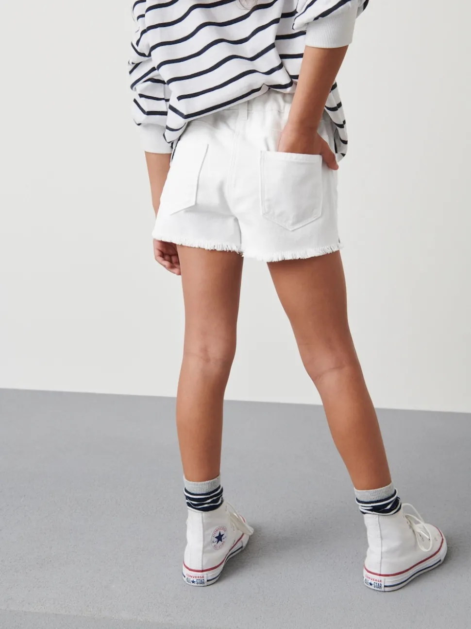 White Regular Length Frayed Edge Denim Shorts (3-16yrs)